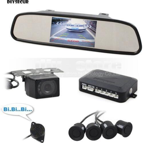 DIYSECUR 4.3inch Rear View Mirror Monitor Car Monitor + Video Parking Radar + IR Night Vision Car Camera Parking Assistance