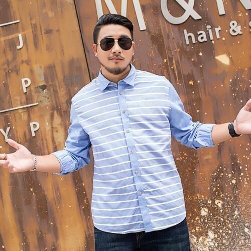 Plus size 8XL 7XL 6XL 5XL Men Long Sleeve Shirt New Mens Casual Fat fat striped Shirt Male Shirt Big Youth