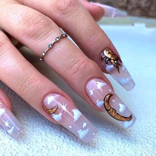 Fake long fingernail Long Ballet Clouds Sun Moon Wear Nail Art Finished Fake Nail Nail Patch Forms for nail extension