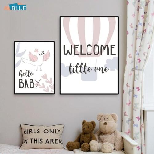 Cute Animal Canvas Print Cartoon Wall Art Canvas Poster Nordic Kids Rabbit Little Bird Wall Pictures For Baby Nursery Bedroom