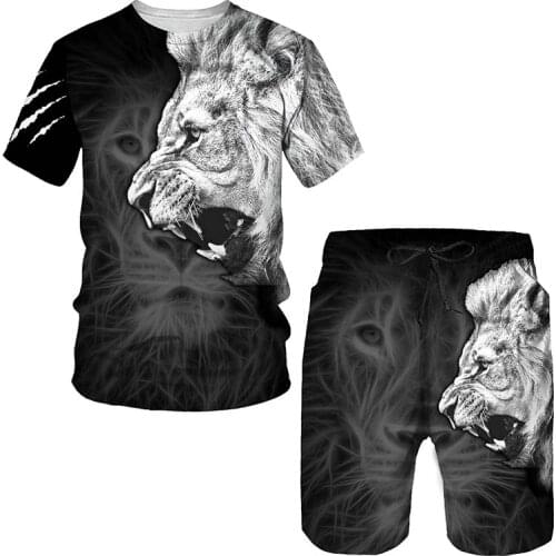 2021 new arrival animal T-shirt shorts two-piece 3D Tiger printing tshirt casual suit fashion tracksuit mens sets streetwear