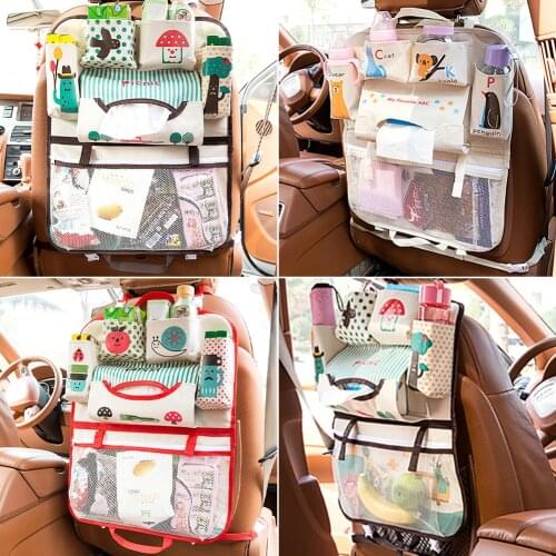 Car Backseat Organizer 6 Storage Pockets Kick Mats Cartoon Cute Car Seat Back Protectors for Kids Toddlers Interior Accessories