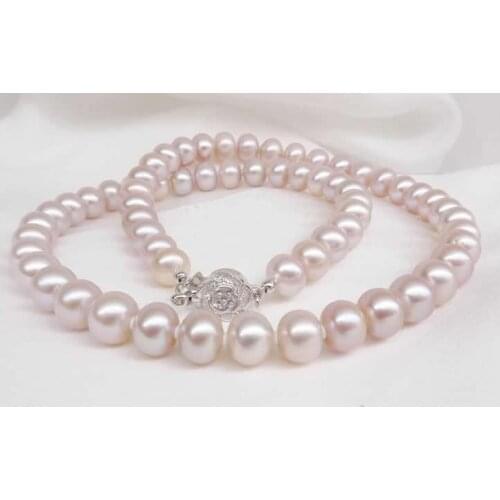 Natural Freshwater Pearl Necklace Round, purple 9-10mm k gold plated Fine women jewelry