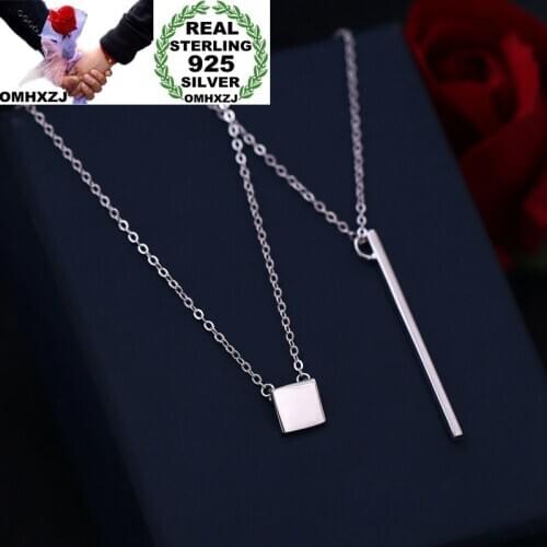 OMHXZJ Wholesale Personality Fashion OL Woman Girl Party Gift White Rectangle Square 925 Sterling Silver Pendant Necklace NC75