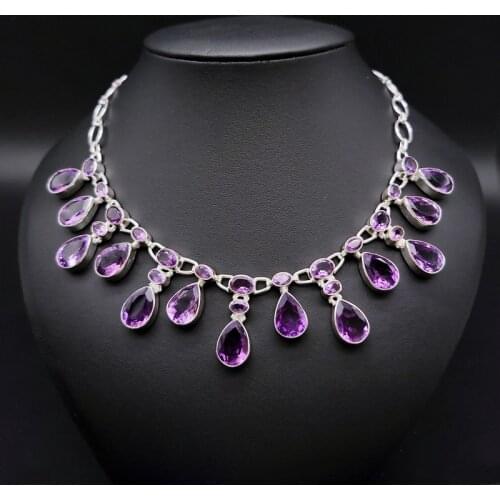 Labradorite/amethyst/moonstone/lemon quartz Inlaid Necklace s925 wholesale for women xmas gift wedding