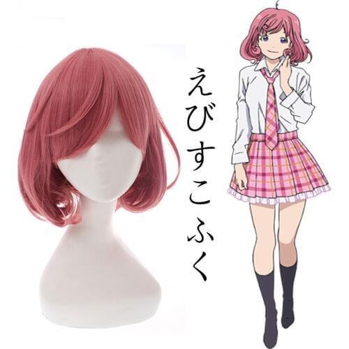 Ebisu Kofuku 14" Pear Curly Pink Short Synthetic Cosplay Hair Wigs Womens Heat Resistance Fiber Costume Party Wigs