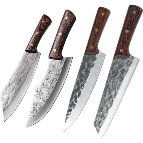 Full Tang Forged Chefs Kitchen Knife Chinese Sliced Butcher Meat Cleaver Stainless Steel Hunting Accessories