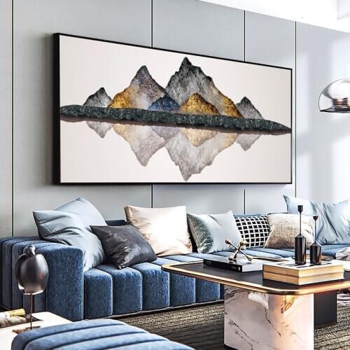 DDHH Large Size Golden Mountain Stone Abstract Canvas Paintings Print Poster Oil Painting For Living Room Modern Home