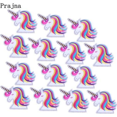 Prajna 10PCS Cheap Set Cartoon Unicorn Patch Ironing Patches Rainbow Embroidered Badge Hippie Animal Applique For Clothing Decor