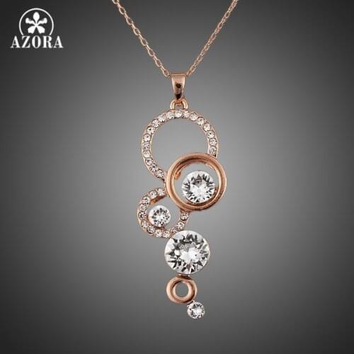AZORA Rose Gold Color Pure Clear Simply Small Round 1 carat Cubic Zirconia Pendant Necklace TN0046
