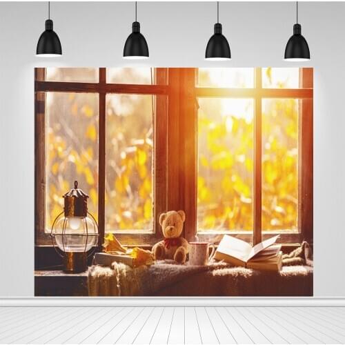 Scopiso Autumn Teddy Bear Window Sill Light Table Bokeh Morning Child Interior Photo Background Backdrops Photocall Photo Studio