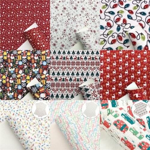 Shimmer Chunky Glitter Faux Leather Sheets Christmas Snow Printed Synthetic Leather Fabric 20x33cm for DIY Earrings Hair Bows
