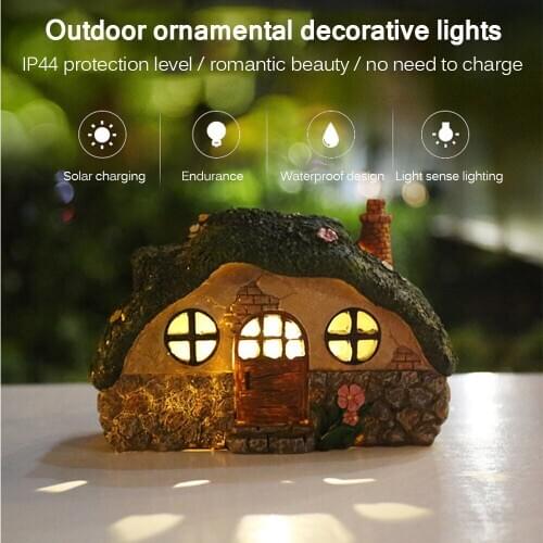 Fairy House LED Solar Light Outdoor Waterproof Garden Lawn Lamp Anti-corrosion Resin Pathway Decoration Light Control Induction
