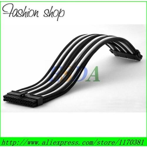 High density sleeved 24-Pin ATX Female to Male power extension cable-free shipping