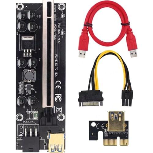 VER009S Plus USB 3.0 PCI-E Riser Card VER 009S Express PCIE1x To 16x 6Pin Extender Pcie Riser Adapter Strengthen Power Supply