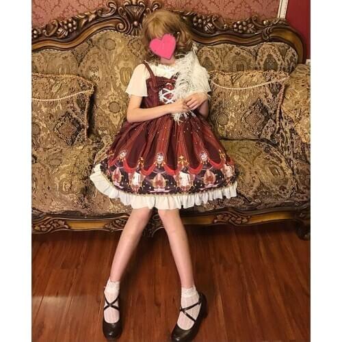 Japanese sweet lolita dress retro printing lace bowknot victorian dress kawaii girl gothic lolita jsk loli cos gothic dress