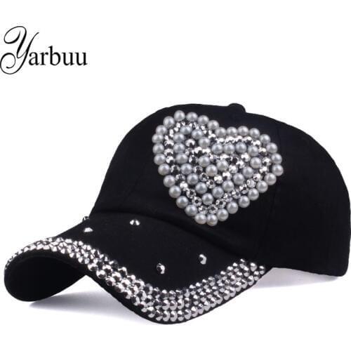 [YARBUU] new fashion high quality baseball caps Rhinestone Semicircle Pearl cap hat for women Love style snapback hats female