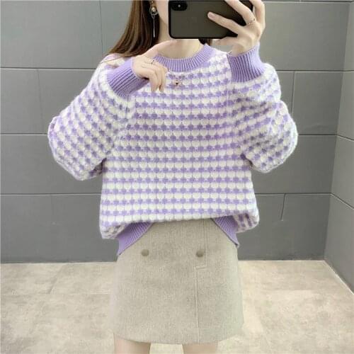 Pullover Women Sweaters Autumn 2020 Loose Knit Sweater Plaid Sweaters Womens Jumper Plus Size