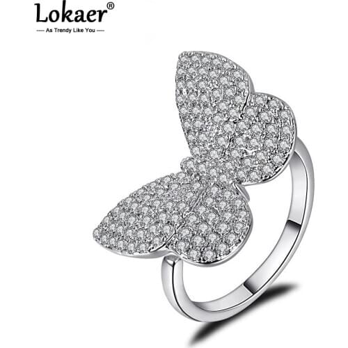 Lokaer Exquisite Chic Lovely Butterfly Finger Ring For Women Paved Cubic Zirconia Crystal Rings Accessories Jewelry LR17183