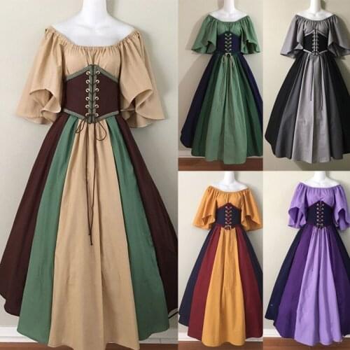 Womens Vintage Celtic Medieval Length Renaissance Gothic Cosplay Dress