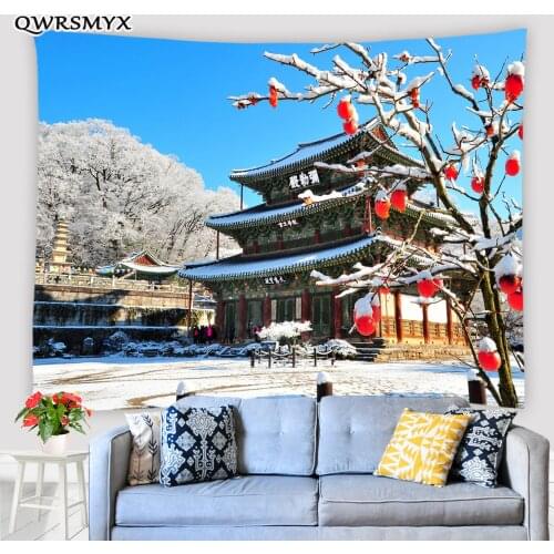 Winter Snow Scene Of Kimsansa Temple In South Korea Tapestry Aesthetic Wall Hanging Home Living Room Decor Art Wall Tapestries