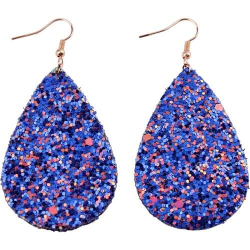 ZWPON 2020 Royal Blue Iridescent Teardrop Leather Earrings for Women Printed Flower Earrings Drop Fashion Inspirational Jewelry