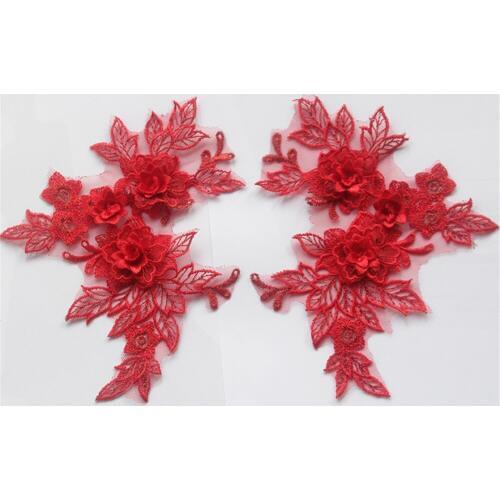 2PC 19cm*15cm 10 Colors for Choice Wedding Dresses Lace Applique Accessories Embroidery Lace Applique Fabric Trim