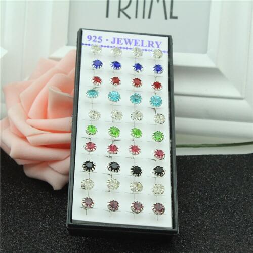 40pcs 925 sterling silver earrings Female Mosaic crystal silver earrings Sunflower color crystal silver earrings Jewelry gift