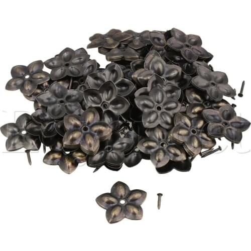 100pcs Plum Blossom Upholstery Nails Tacks Studs Pins Vintage Bronze Decorative