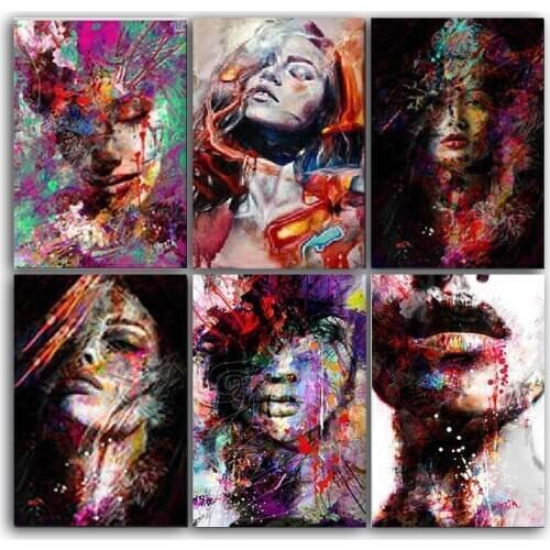 Abstract colorful diamond painting female face full square round cross stitch diamond mosaic diy photo custom embroidery
