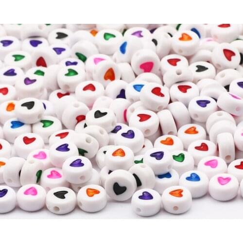 4x7mm White Mix Round Acrylic Beads Heart-Shaped Pattern Loose Spacer Beads For Jewelry Making Diy Necklace Bracelet accessories