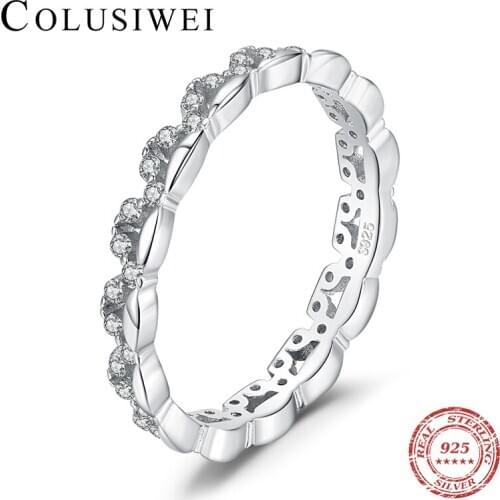 COLUSIWEI Real 100% 925 Sterling Silver Clear CZ Geometric Finger Ring for Women Simple Stackable Slim Rings Fine Jewelry Bijoux