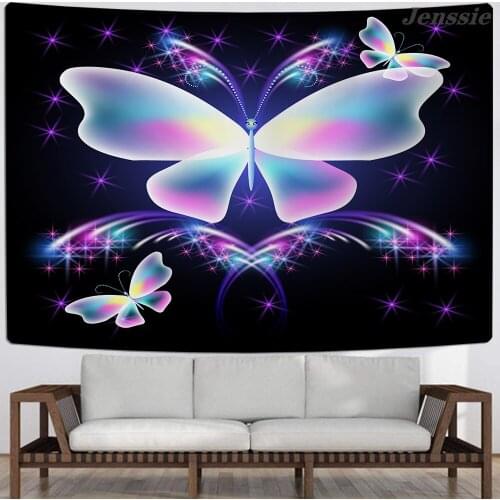 Dream Flower Butterfly Tapestry Polyester Fabric Tapestry Colorful Butterfly Printed Tapestry for Living Room Dining Wall Decor