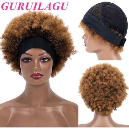 GURUILAGU Afro Kinky Curly Wig Synthetic Hair Headband Wig Short Wigs For Black Women Natural Cosplay Womens Wigs