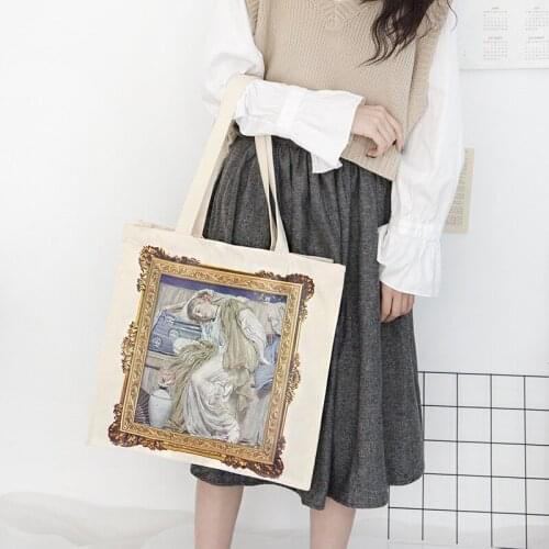Women Canvas Shoulder Bag Cupid Oil Painting Shopping Bags Students Books Bag Cotton Cloth Handbags Classic Tote For Girls