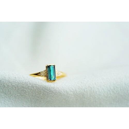 JHY Solid 18K Gold Nature Green Tourmaline 6.35*3.25mm Gemstones Rings for Women Fine Jewelry Presents the Six-word Admonition