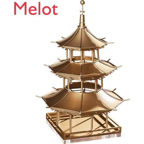 Chinese High-End Zen Tower Alloy Architectural Decorations Modern Minimalist Study Living Room Home Ornaments