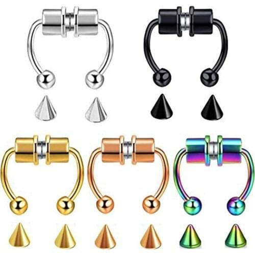 5 colors New Nose Ring Reusable Alloy Fake Magnetic False Nose Ring Horseshoes Non Piercing Hoop Jewelry for Party Bar