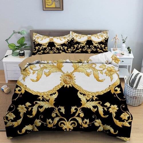 3D Baroque Printed Comforter Bedding Set Black And Gold Queen King Full Size Bedroom Decor Duvet Cover Set 2/3pcs Quilt Covers