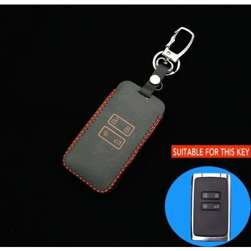 Leather Car Key Case Cover For Renault Koleos Kadjar Keychain Holder Protector Wallet 4-Button Smart Remote Control Box SHELL