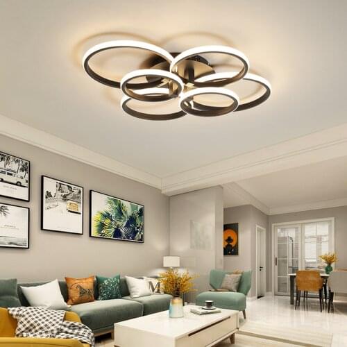 Circle Ceiling Lamp for Living Room Dining Kitchen Modern Black LED Chandeliers With Remote Control Bedroom Lighting Fixtures