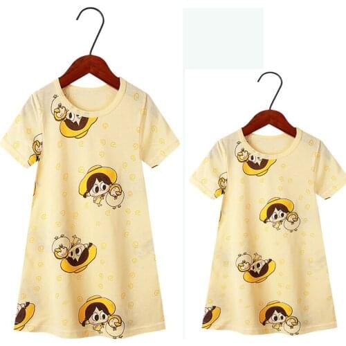 Summer Girls Mother Nightgown Pajamas Kids Nightdress Cute Cotton Mom Baby Sleep Dress Family Look Matching Outfits Sleepwear