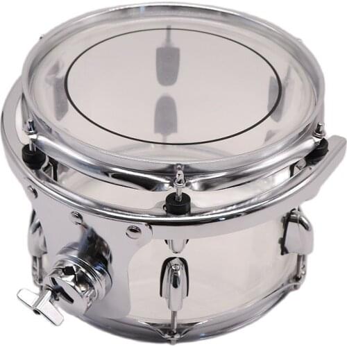 10*7 Inch Snare Drum Tom Drum Acrylic Material with Transparent Body Shell Silver Drum Lug