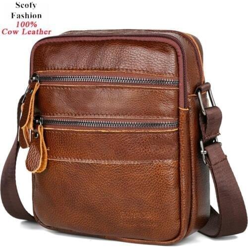 Men Leisure Vintage Business Messenger Crossbody Sling Bags 2019 New Arrival Solid Genuine Leather Shoulder Bags
