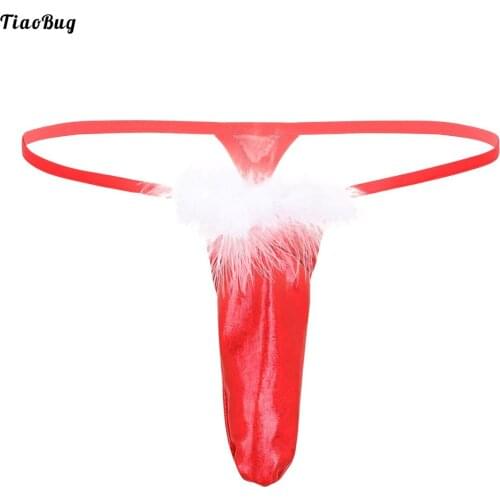 TiaoBug Men Shiny Metallic Lingerie Long Sheath T-Back Christmas Holiday Fancy Cosplay G-String Thong Briefs Underwear