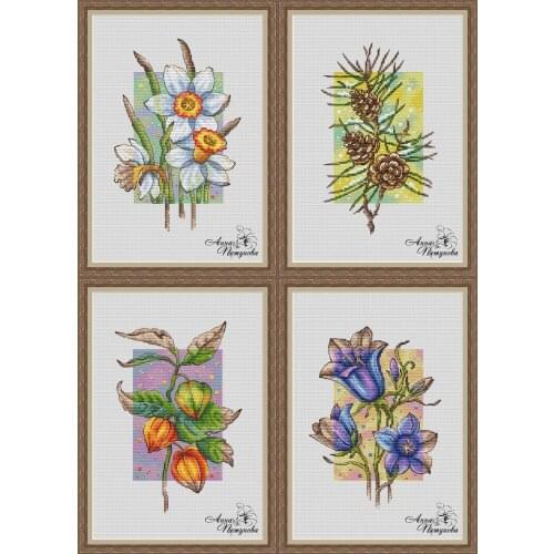 Four Seasons Flower style Cross Stitch Set Cross-stitch Kit Embroidery Needlework Craft Packages Cotton Fabric Floss