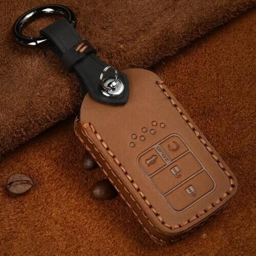 Genuine Leather Remote Car Key Fob Cover Case For Honda 2015 2016 2017 Civic Crv Crad V Accord Pilot 4 buttons ODYSSEY EURO