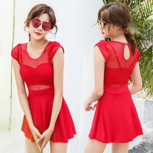 2021 New Fashion Ladies' Conservative Swimsuits Look Thin, Boxer Skirt-style Cover Meat Gathered One-piece Swimsuit Bikinii