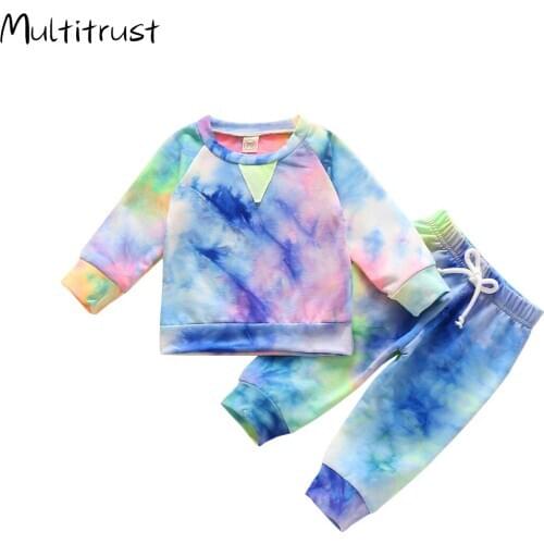Autumn Newborn Kids Baby Boys Girls Clothes Toddler Infant Girls Tie Dye Print Sweatshirt Tops+Pants Tracksuits Outfits Sets