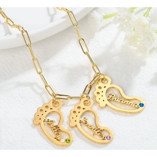 Birthstone Necklace Name necklace Feet Style Anniversary Necklace Stainless Steel Necklace For WomenJewelry Custom Necklace Gift